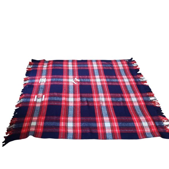 Vtg Troy Oversize Plaid Wool Fringe Throw Car Lap Stadium Bed Blanket 70" x 60" - Picture 7 of 12